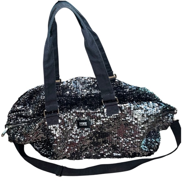 Victoria’s Secret PINK RARE Sequin Bling Duffle Bag – Large Travel Gym Tote - Picture 2 of 7
